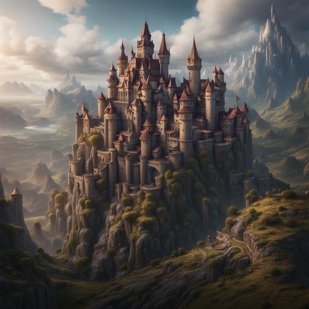 Giant Castle on Mountain: Detailed Matte Painting