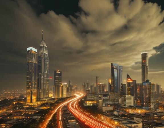 Jakarta Cityscape Concept Art in Golden Hour