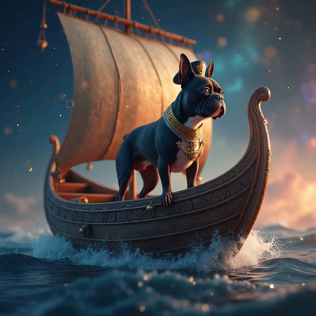 Ethereal Boston Terrier Captain Navigates Celestial Skies in...
