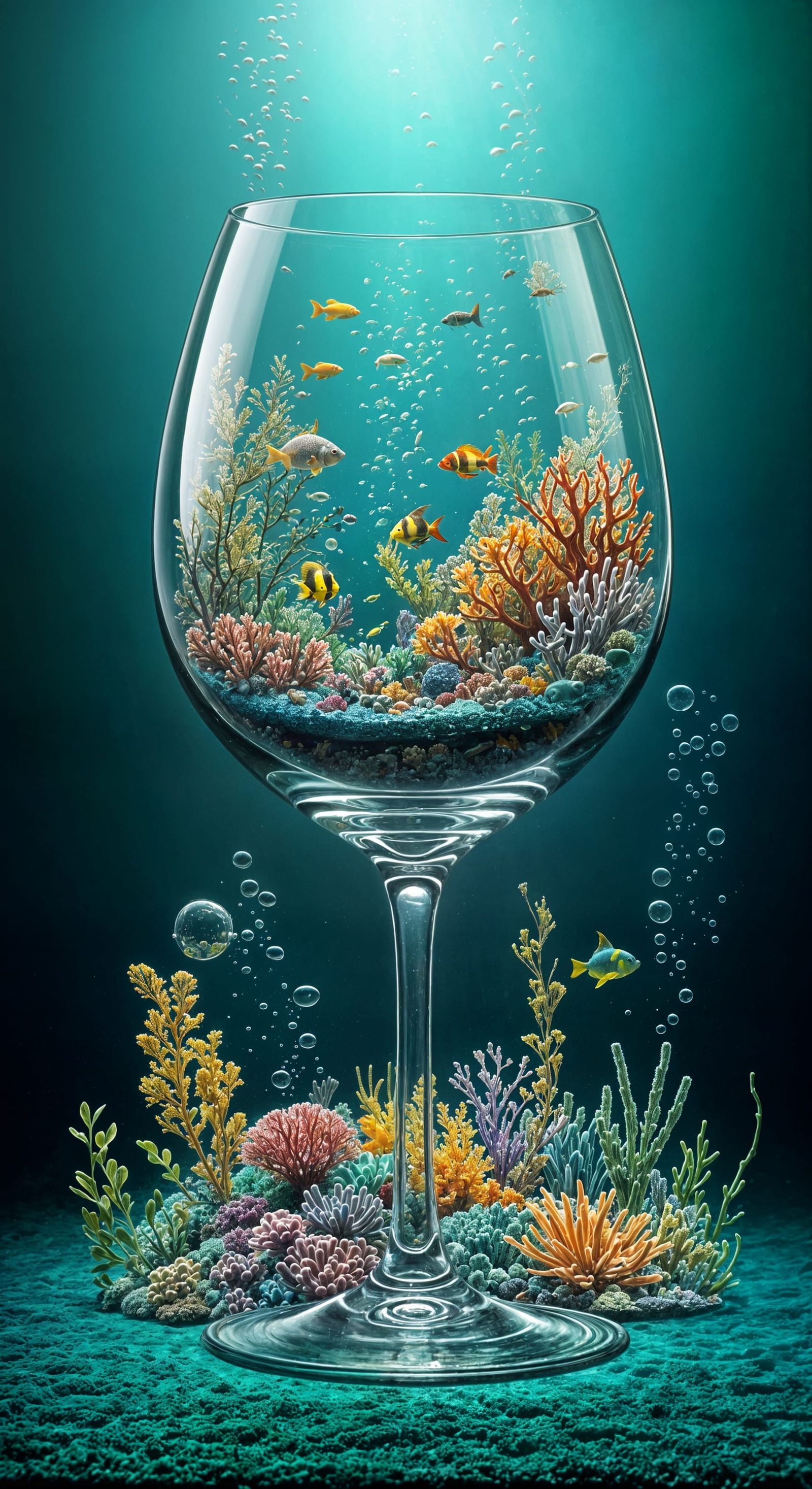 Underwater Ecosystem Inside a Wine Glass