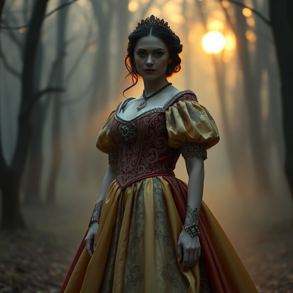 Renaissance Princess in Haunting Forest Landscape