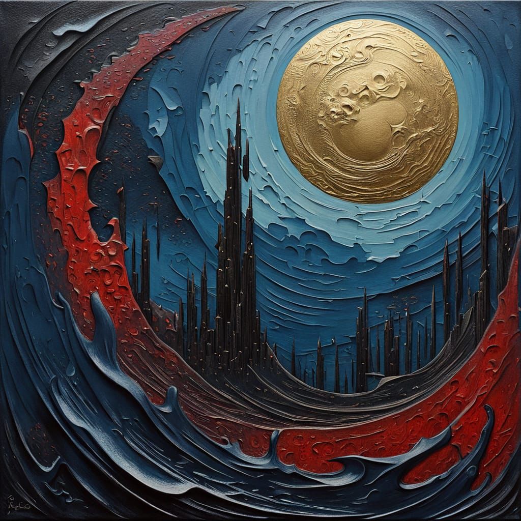 Impasto Moonlit Darkscape in Expressionist Style