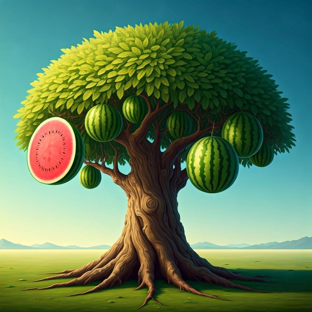 Surreal Watermelon Tree in Pop Surrealist Style