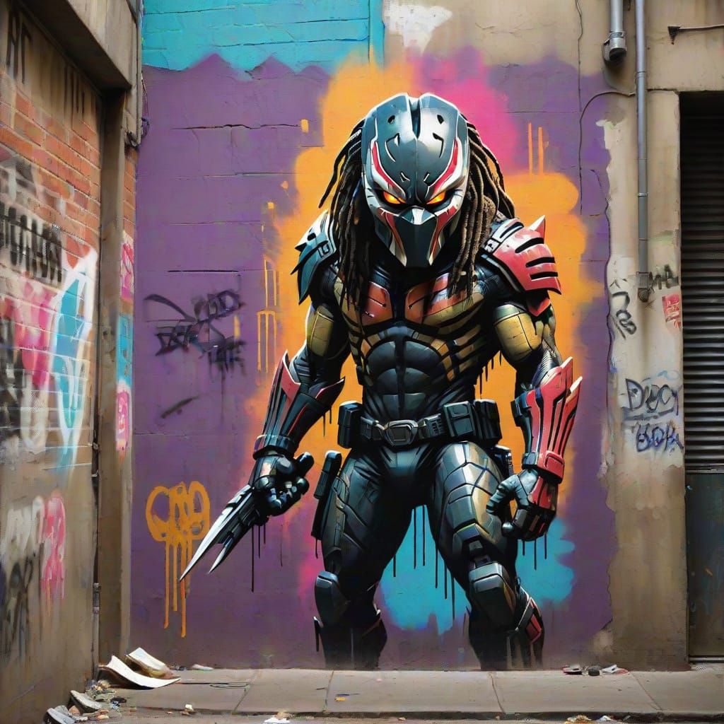 Predator in Urban Stencil Art Style