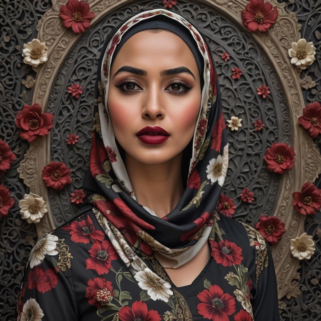 Stunning Muslim Woman in Hijab, Hyperrealistic Portrait