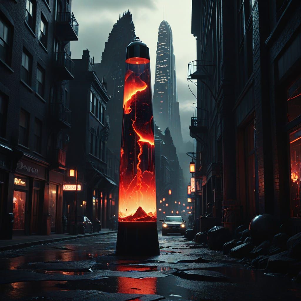 Giant Lava Lamp Illuminates Cityscape in Bold Ink Style