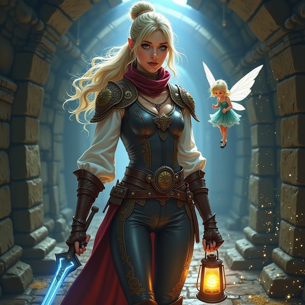 Half-Elf Rogue in Sewer, Fantasy Art Style