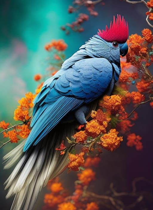 Colorful Cockatoo with Intricate Feathers, Digital Art