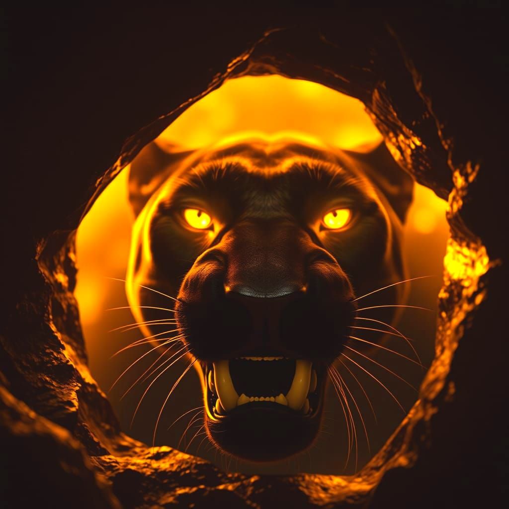 Black Panther Emerges from Golden Cave