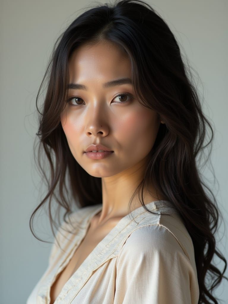Detailed Portrait of a Young Woman in Studio Lighting