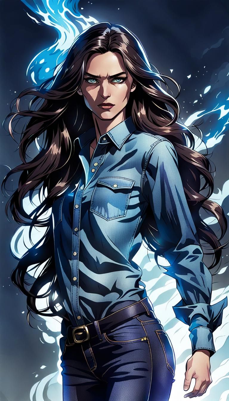 Androgynous Figure with Blue Aura, Comic Book Style