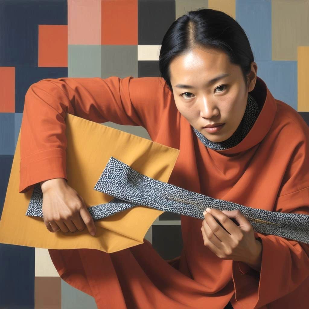 Asian Woman with Fabric Instrument Portrait
