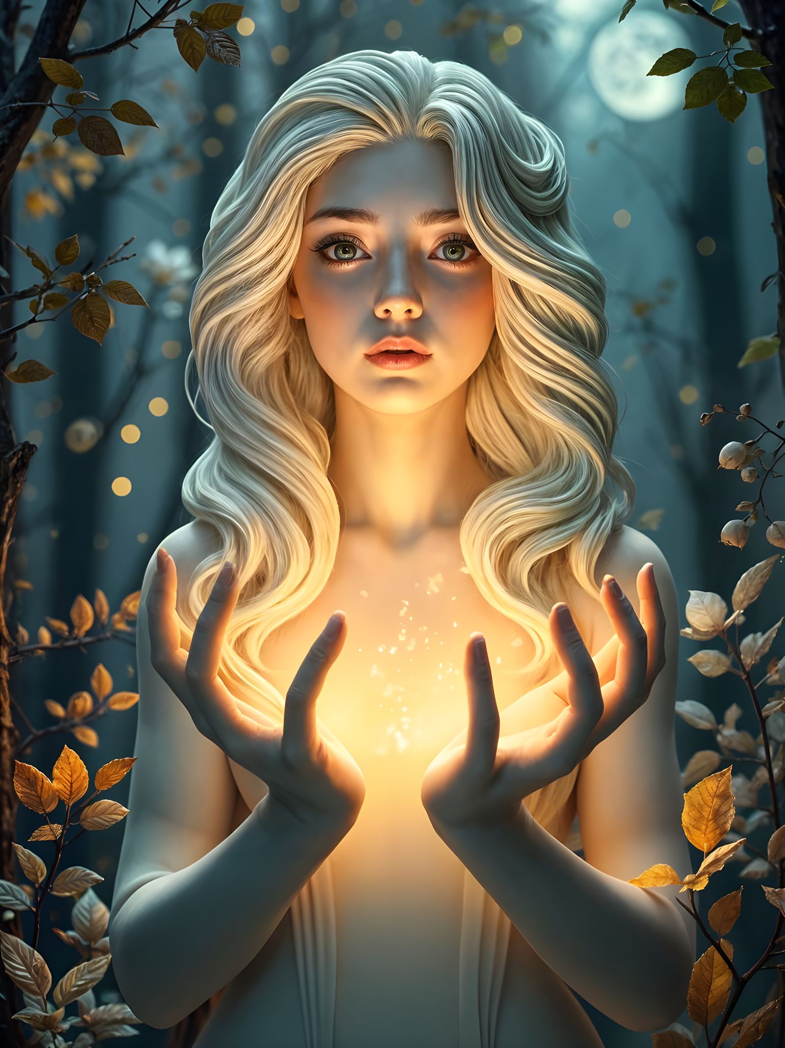 Magical White Chocolate Woman in Enchanted Forest