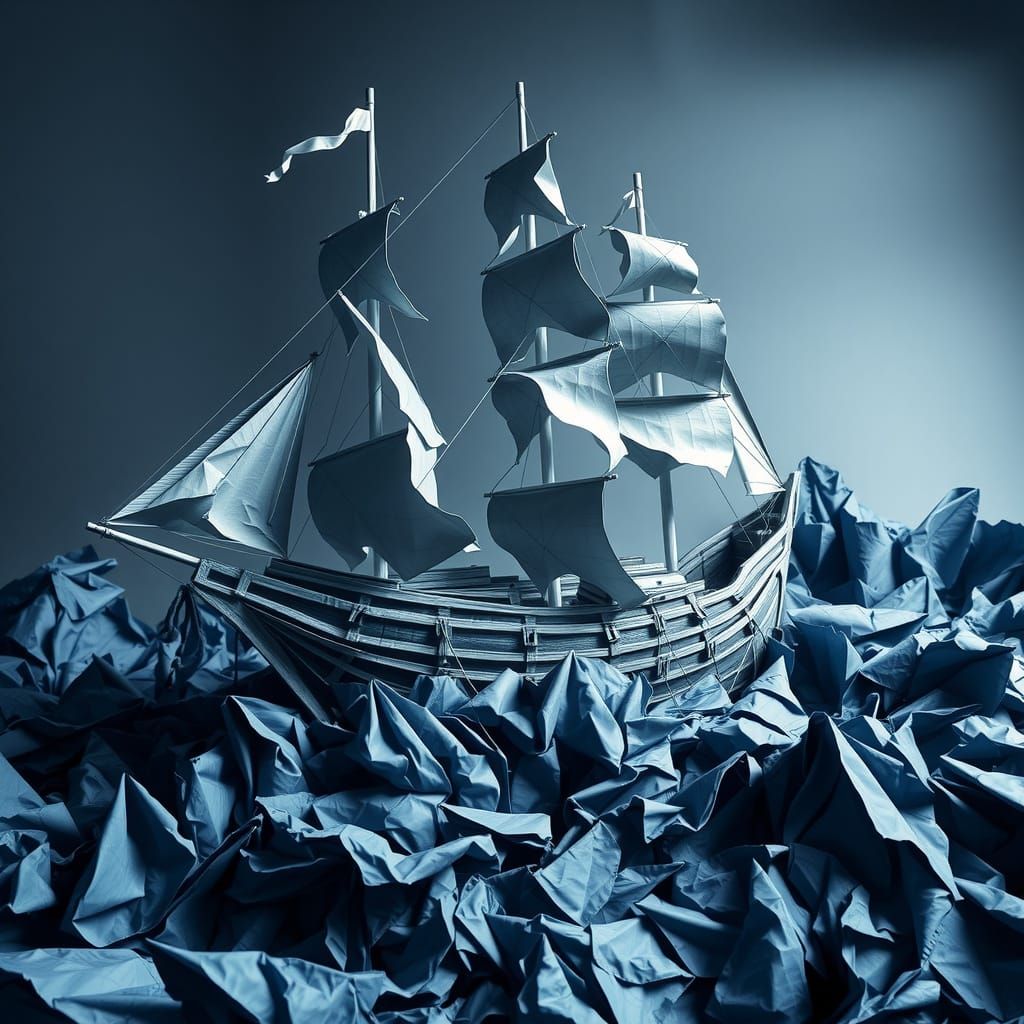 Origami Warship Navigates a Stormy Paper Sea