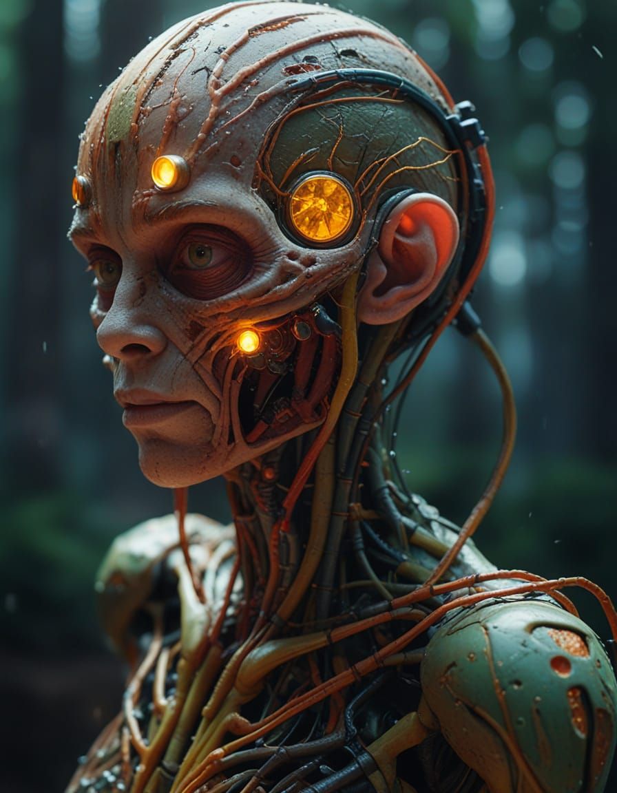 Biomechanical Entity Unveiled in Hyper-Realistic Portrait