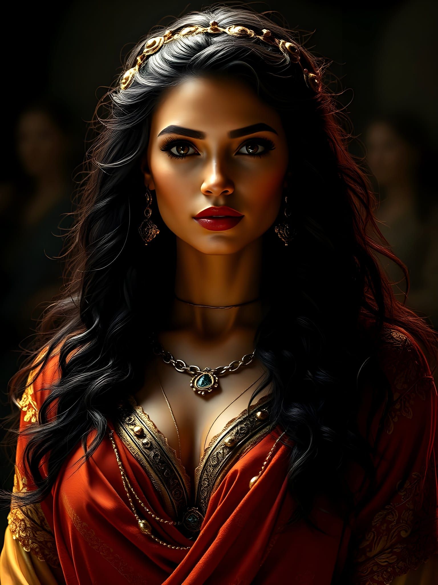 Sensual Phoenician Queen in Chiaroscuro Splendor