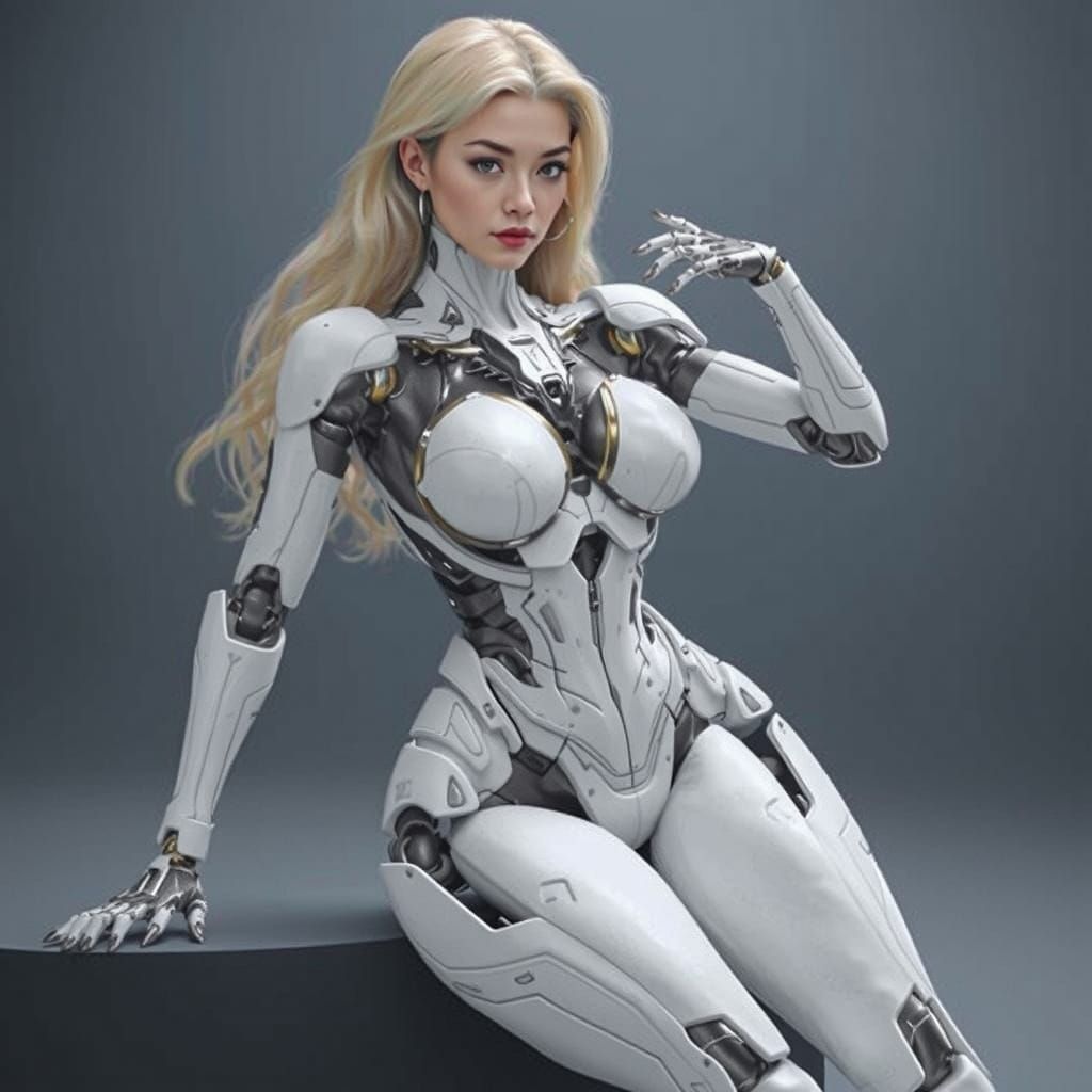 Curvy Cyborg Woman with Metallic Accents