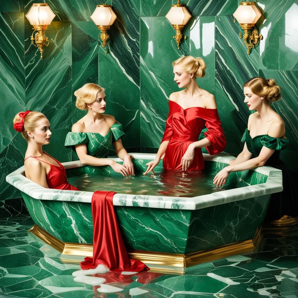 Art Deco Princess in Marble Bathtub