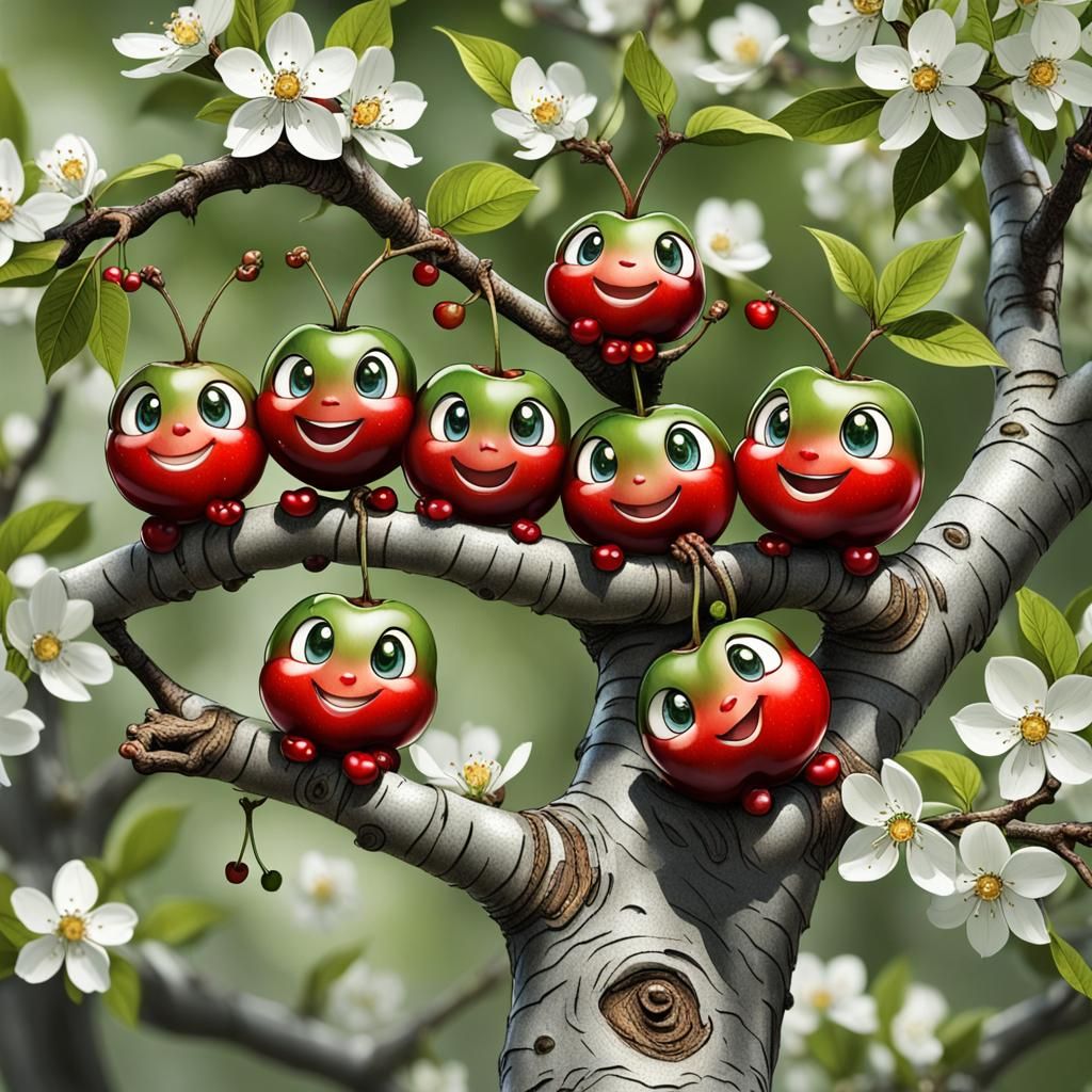 Dancing Chibi Cherries on Blossoming Branch