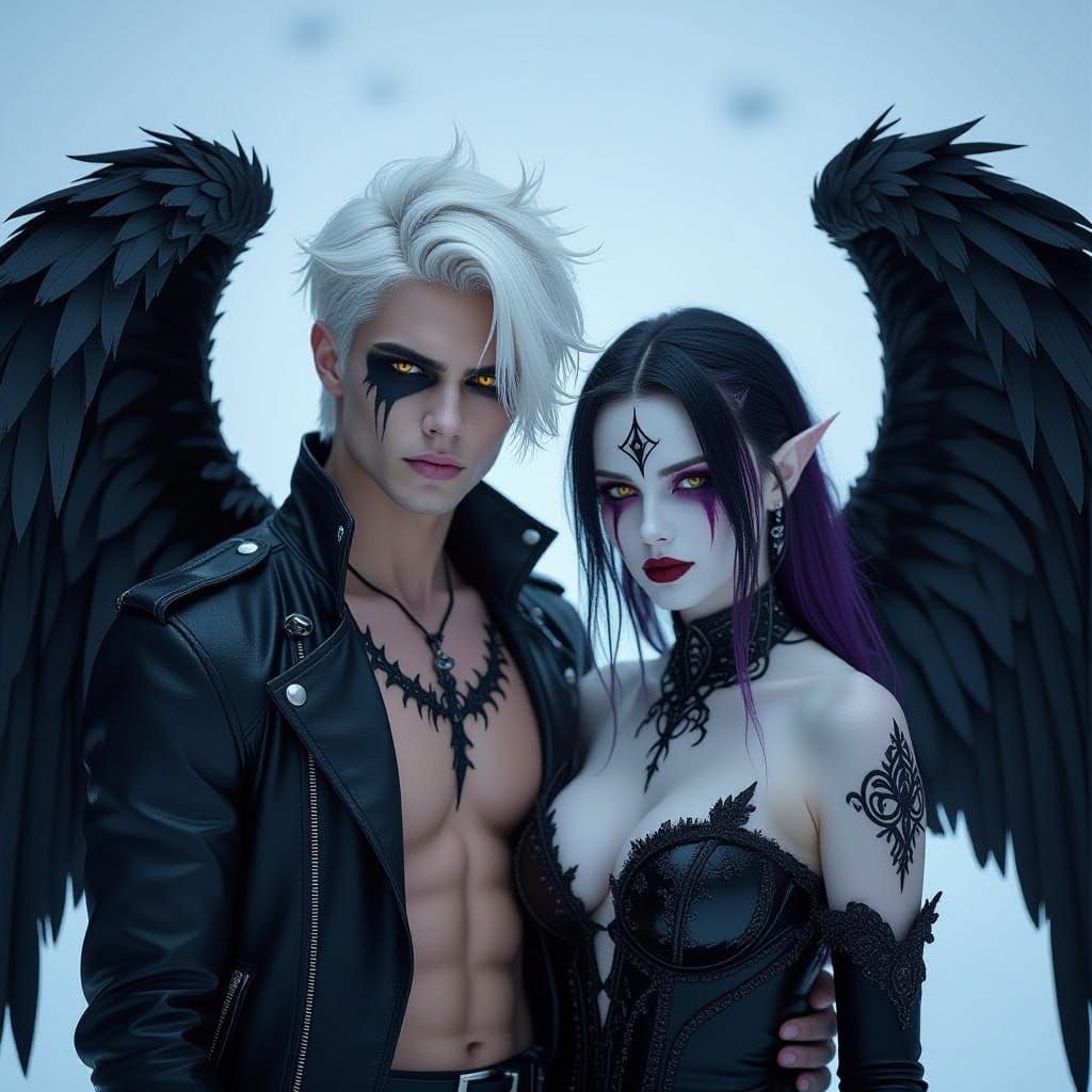 Demigod Damien and Fallen Angel in Dramatic Eclipse