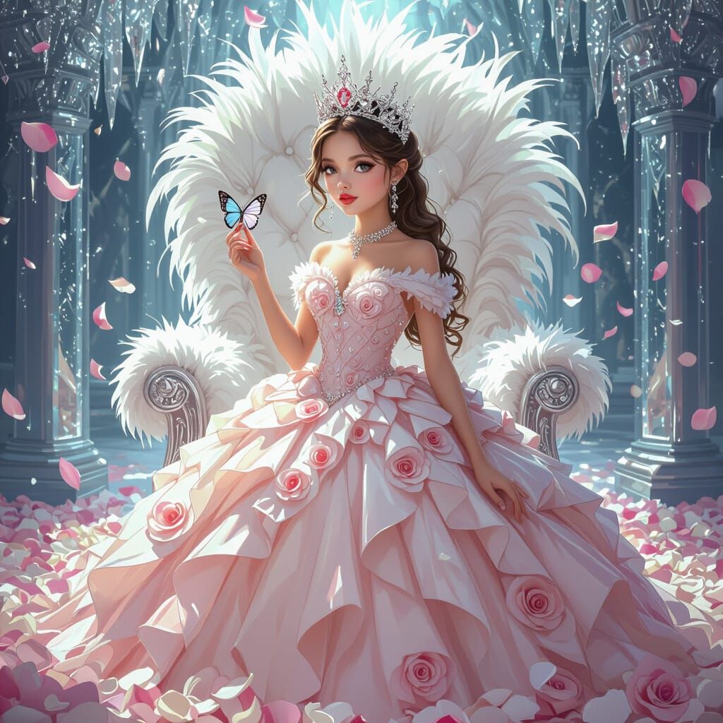 Rose Gown Girl with Butterfly in Crystal Hall