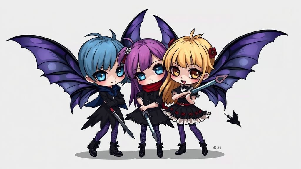 Chibi Fairies in Gothic Cobalt Aesthetic