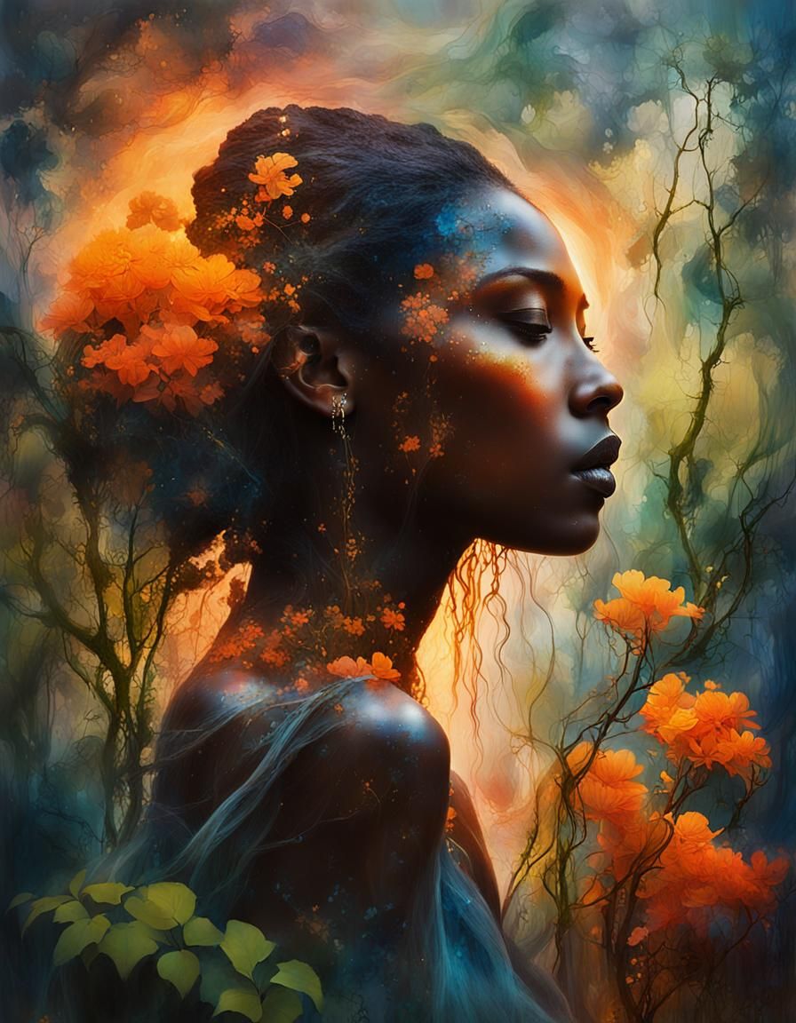 Ethereal Woman Embodies Nature: Wet-on-Wet Oil Painting