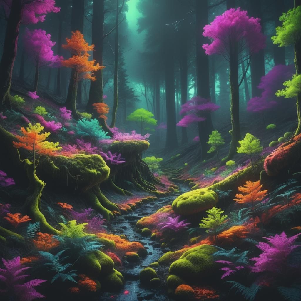 Hyperrealistic Fluorescent Forest in High Definition