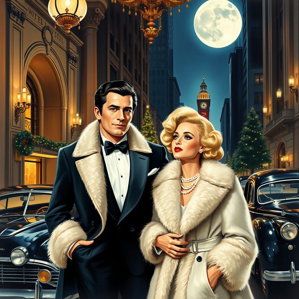 Stylish Couple in Vintage Hotel Lobby, Christmas 1962