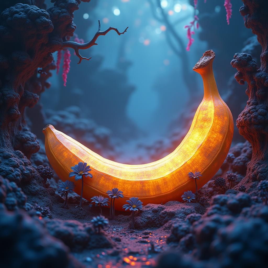 Iridescent Banana in a Surreal Landscape