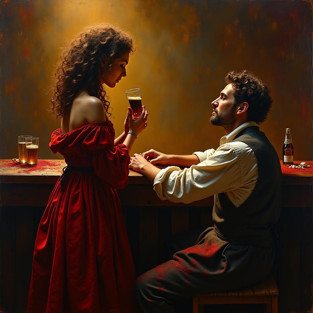 Mystical Tavern Scene: Singer and Painter in Rembrandt Style