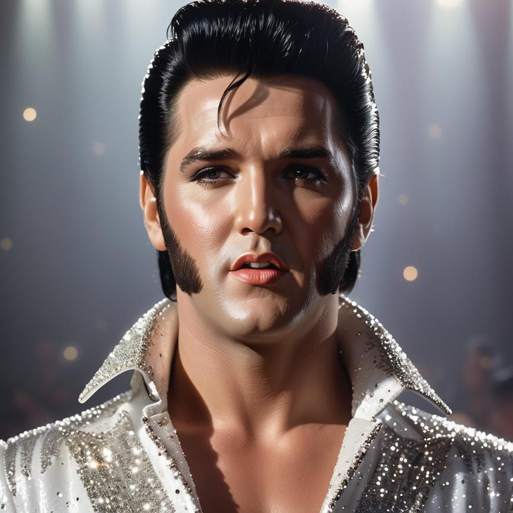 Elvis Presley in White Jumpsuit on Stage