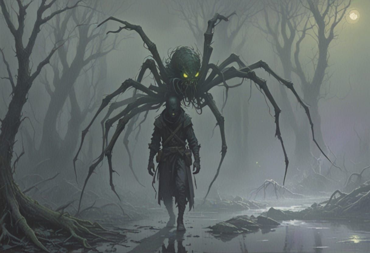 Dark, Gothic Spider Illustration in Haunting Style