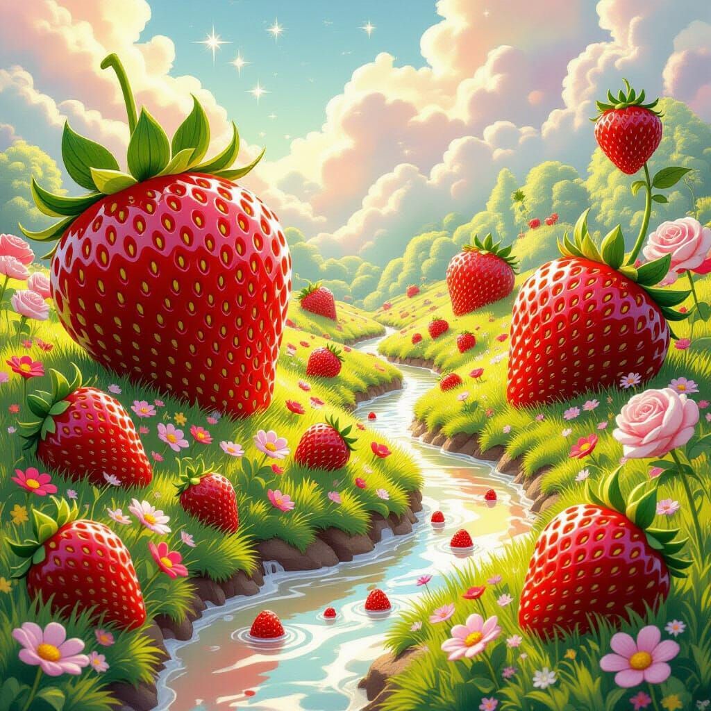 Whimsical Strawberry Wonderland With Cream Rivers