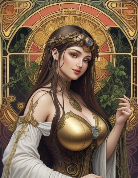 Enchanting Holy Woman in Art Nouveau Splendor