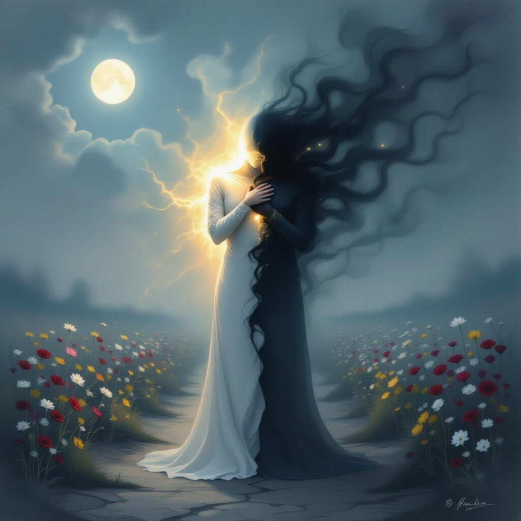 Heartbroken Figure Split in Shadow and Light