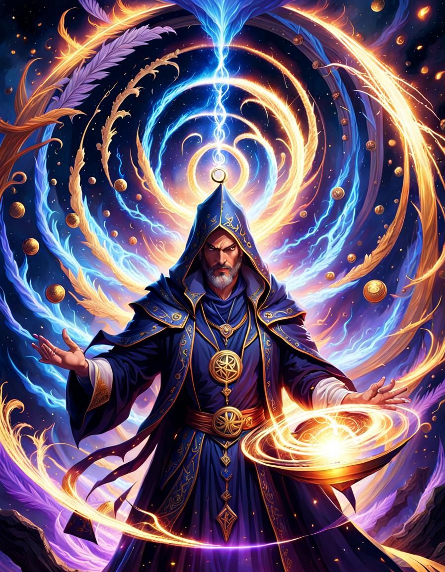 Mysterious Mage Casting Spell in Dark Fantasy Style