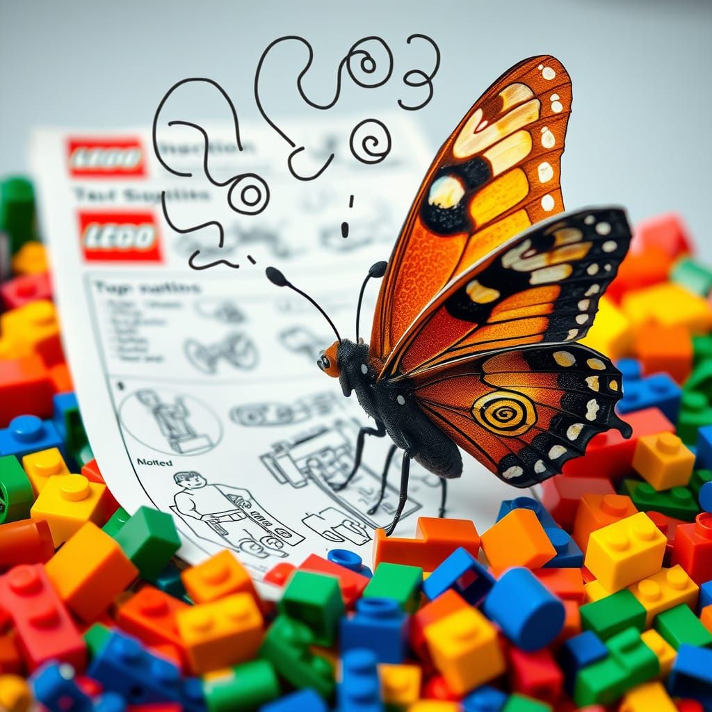 Confused Butterfly and Lego Instructions in Photorealism