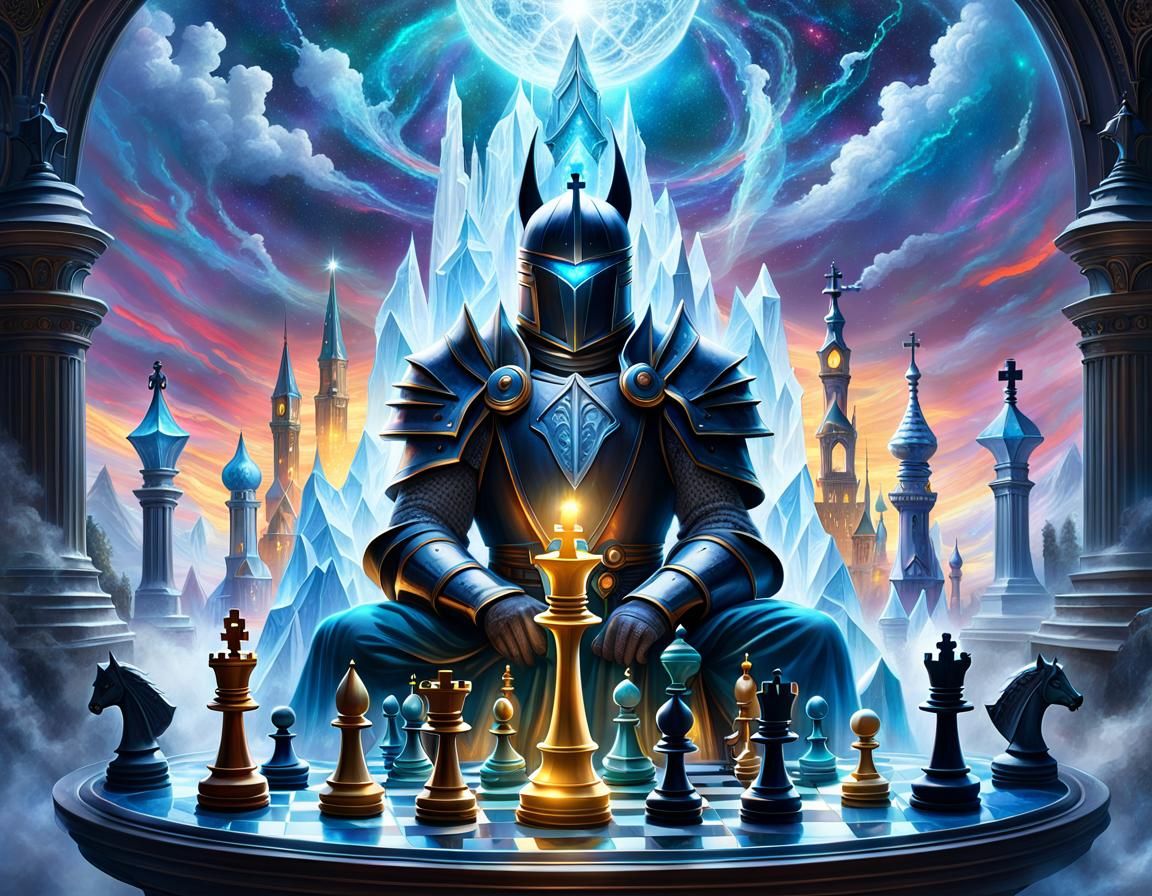 Glass Chess Knight in Cosmic Astral Illustration