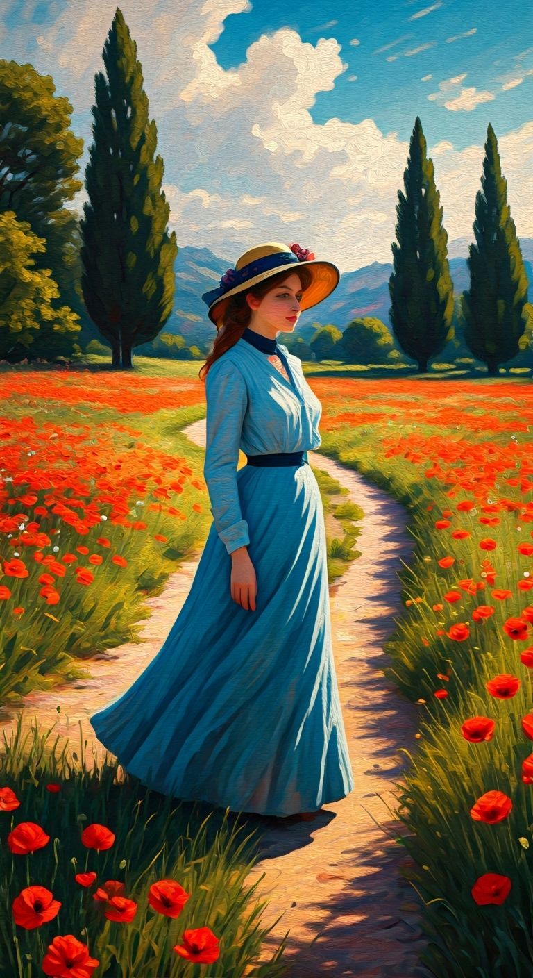 Woman in Poppies, Impressionist Style