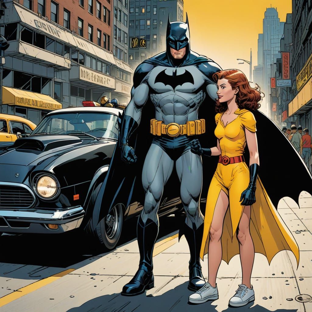 Gotham Girl Meets the Caped Crusader in a Vibrant Comic Book...