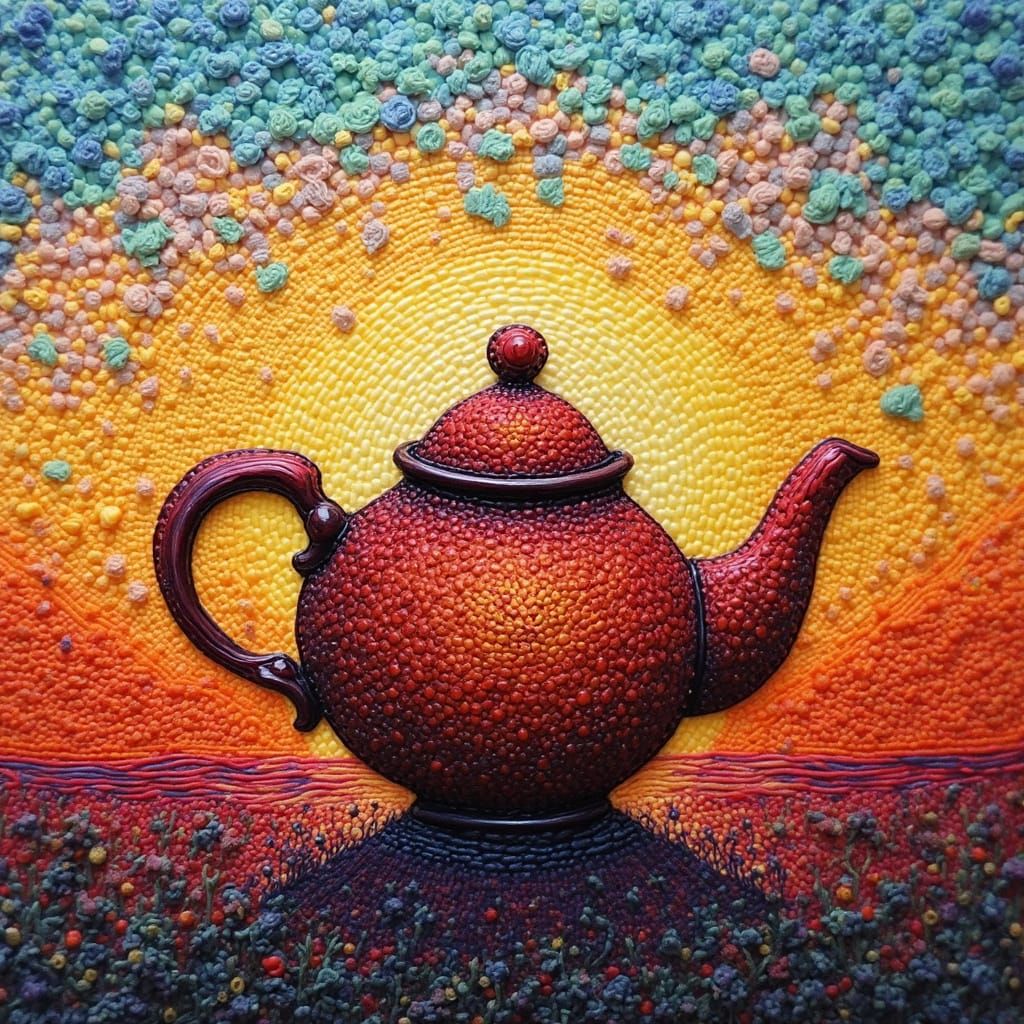 Abstract Teapot on Horizon with Stitched Threads