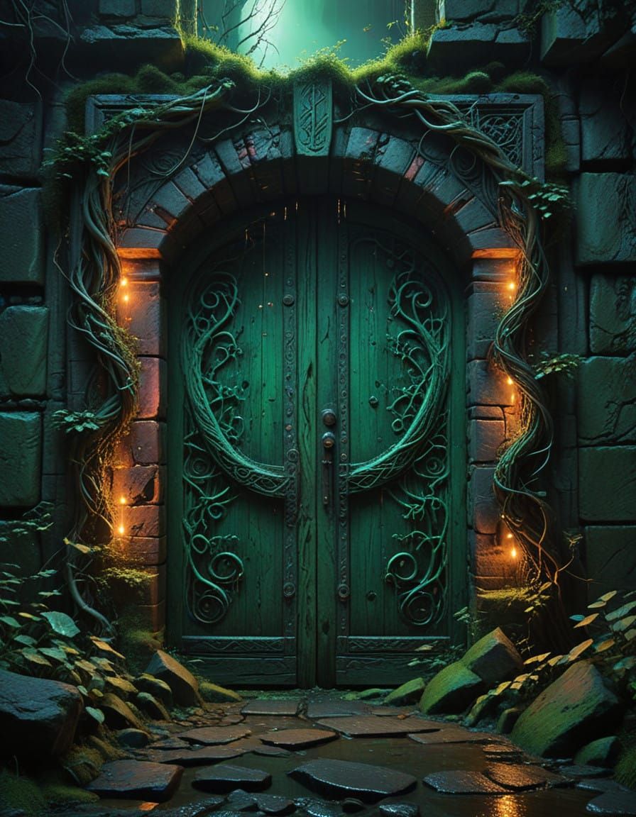 vining wooden door to enchanted plant sanctuary