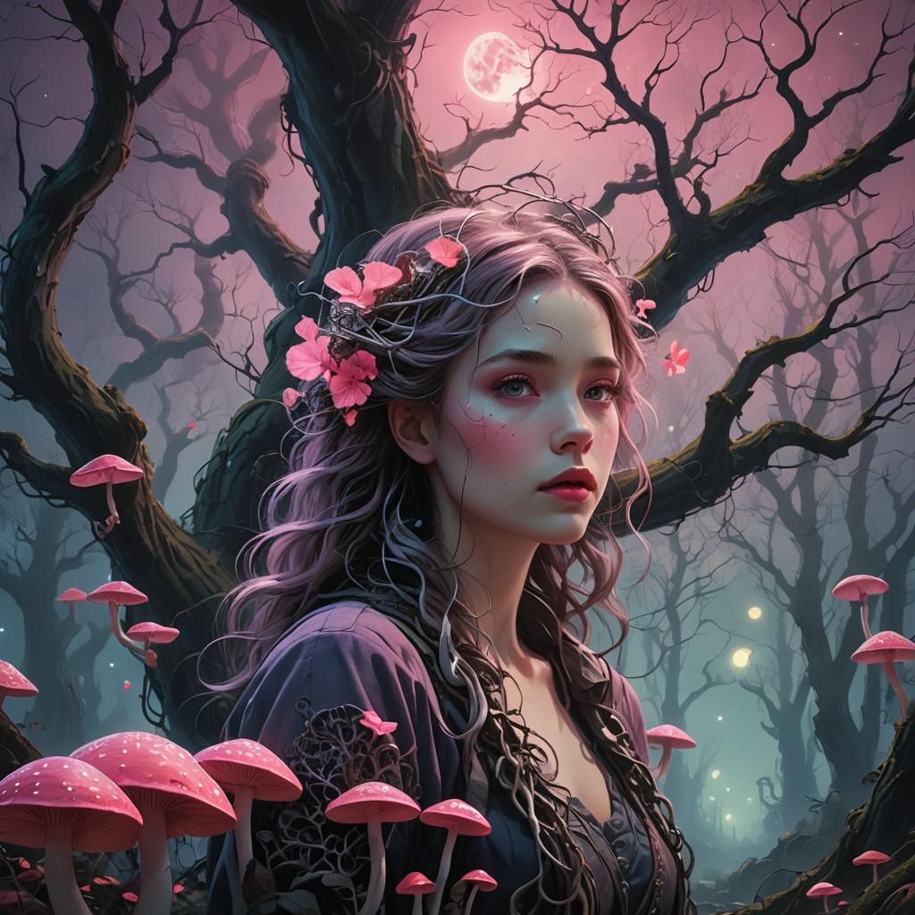 Mystical Forest Lips in Dreamlike Setting