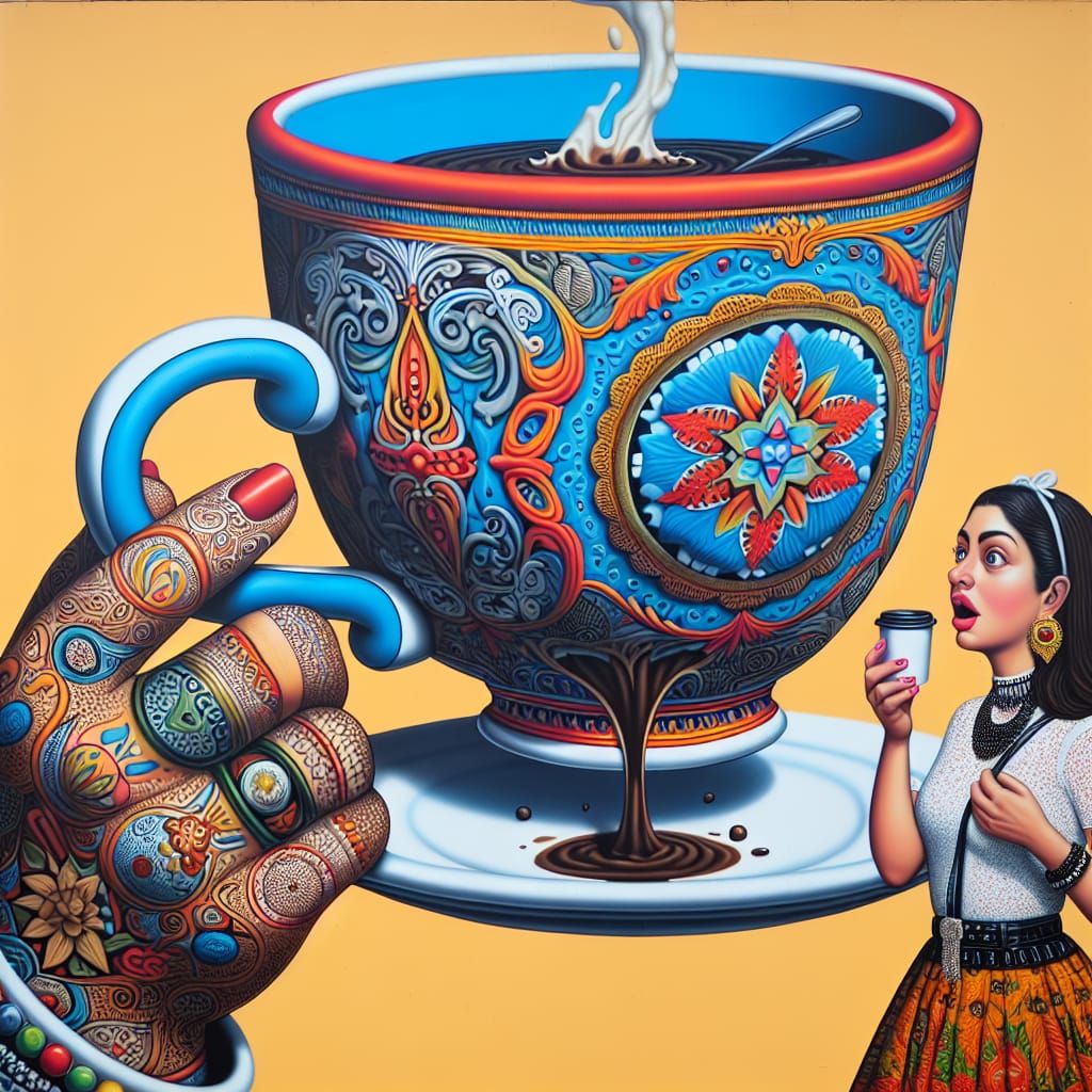 Surreal Coffee Cup Drinks From Lady's Hand
