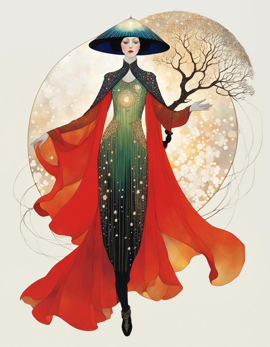 Forest Spirit Made of Stars, Art Nouveau Style