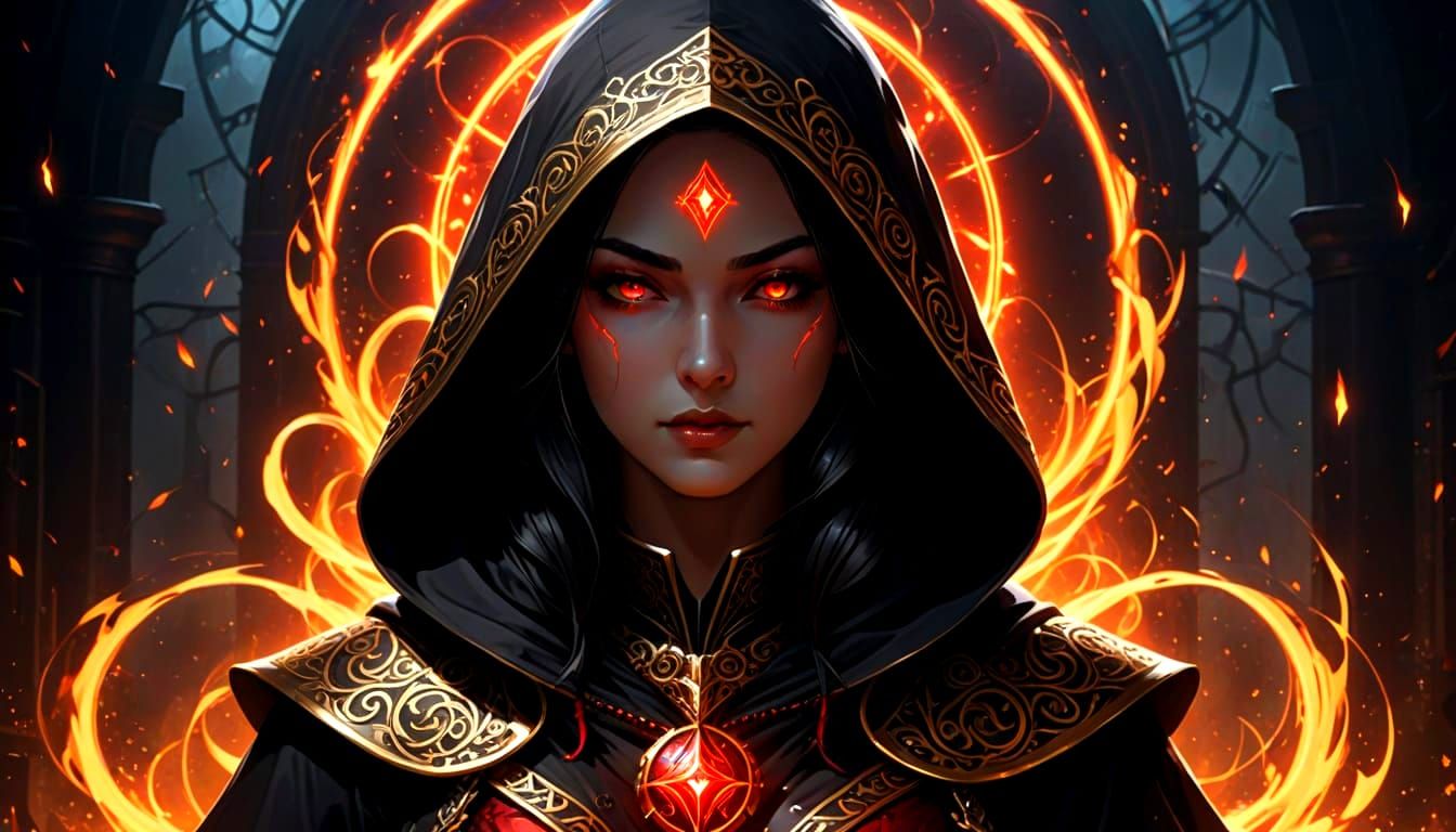 Dark Sorceress Summons Magic in Anime Style