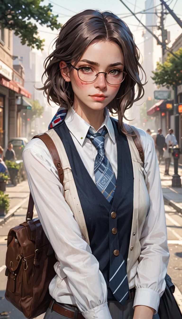 Nerdy Girl Portrait in Style of Rutkowski and Mucha