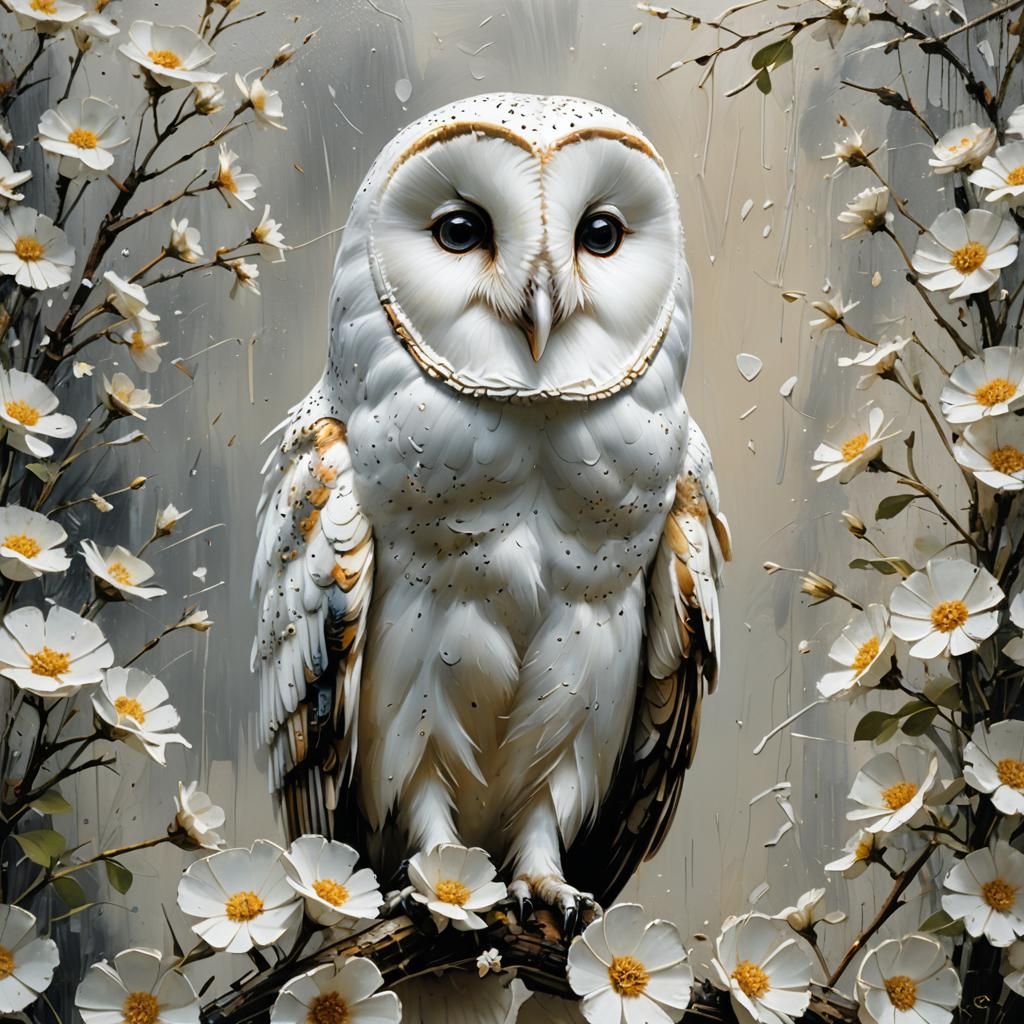 Detailed Sculpture of a White Barn Owl