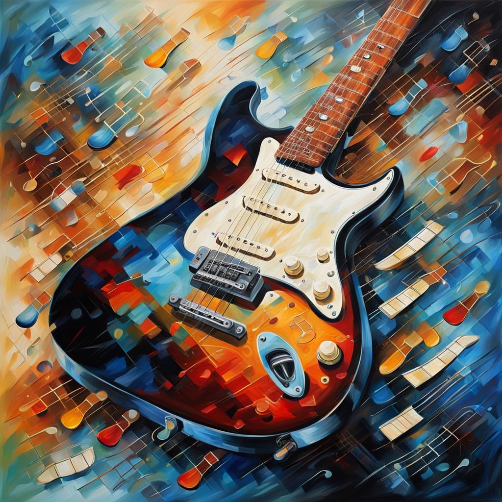 Abstract Oil Painting of Electric Guitar